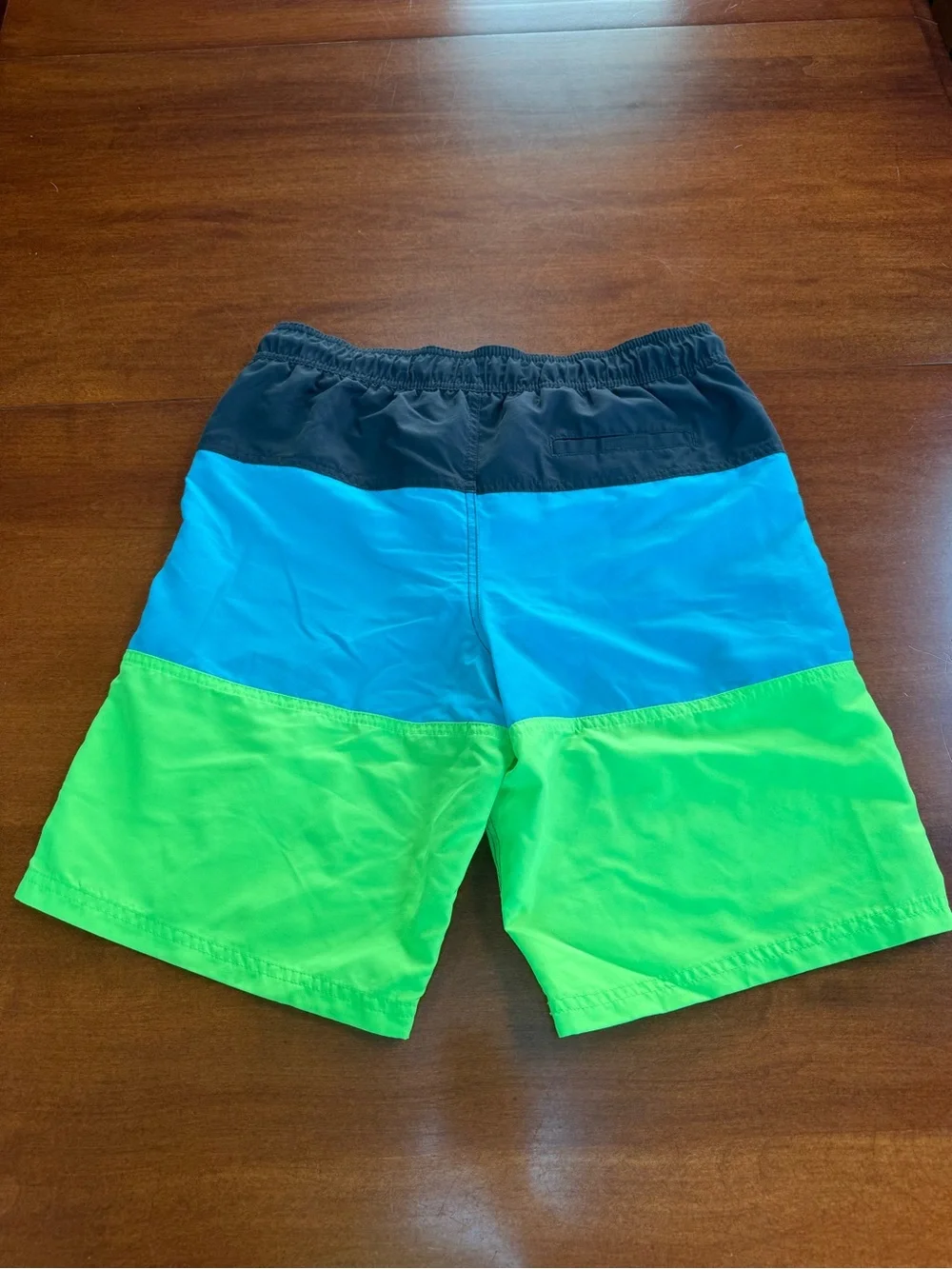Cat & Jack Boys XL 16 Husky Swim Trunks Blue Green Colorblock Board Shorts